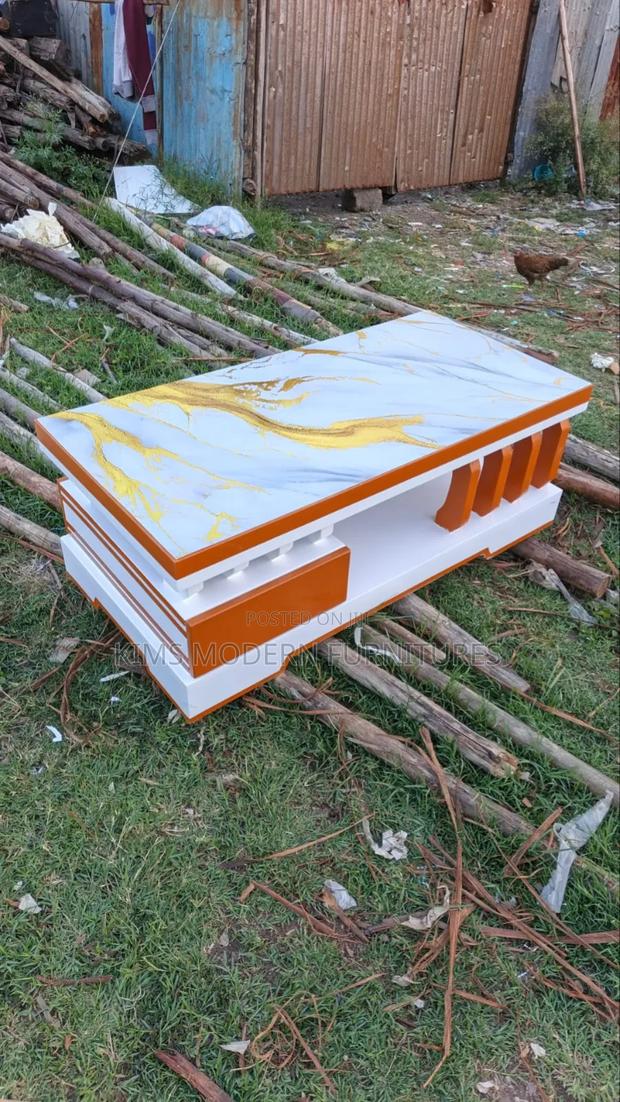 Coffee Table White  Goldish Marble Top Gold - main view