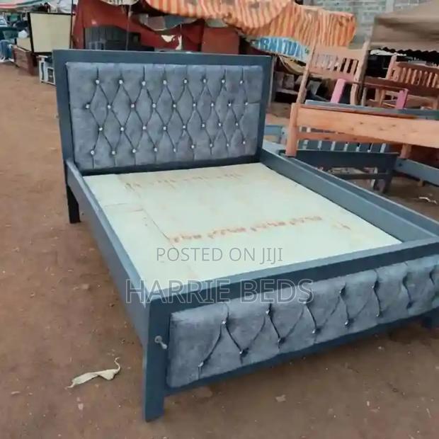 Dark Gray Mocket Bed Chesterfield Headboard - main view