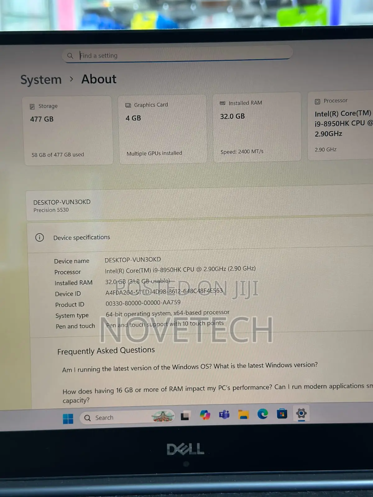 Laptop Dell Precision 5530 32GB Intel Core I9 SSD 512GB