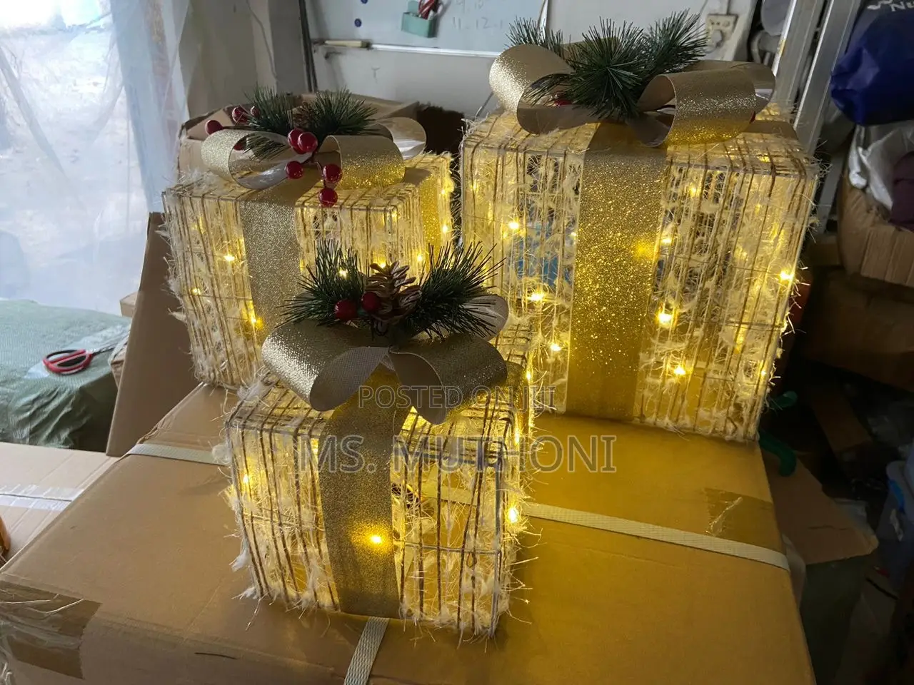 3 Pieces Set Lighted Decorative /Christmas Gift Boxes.