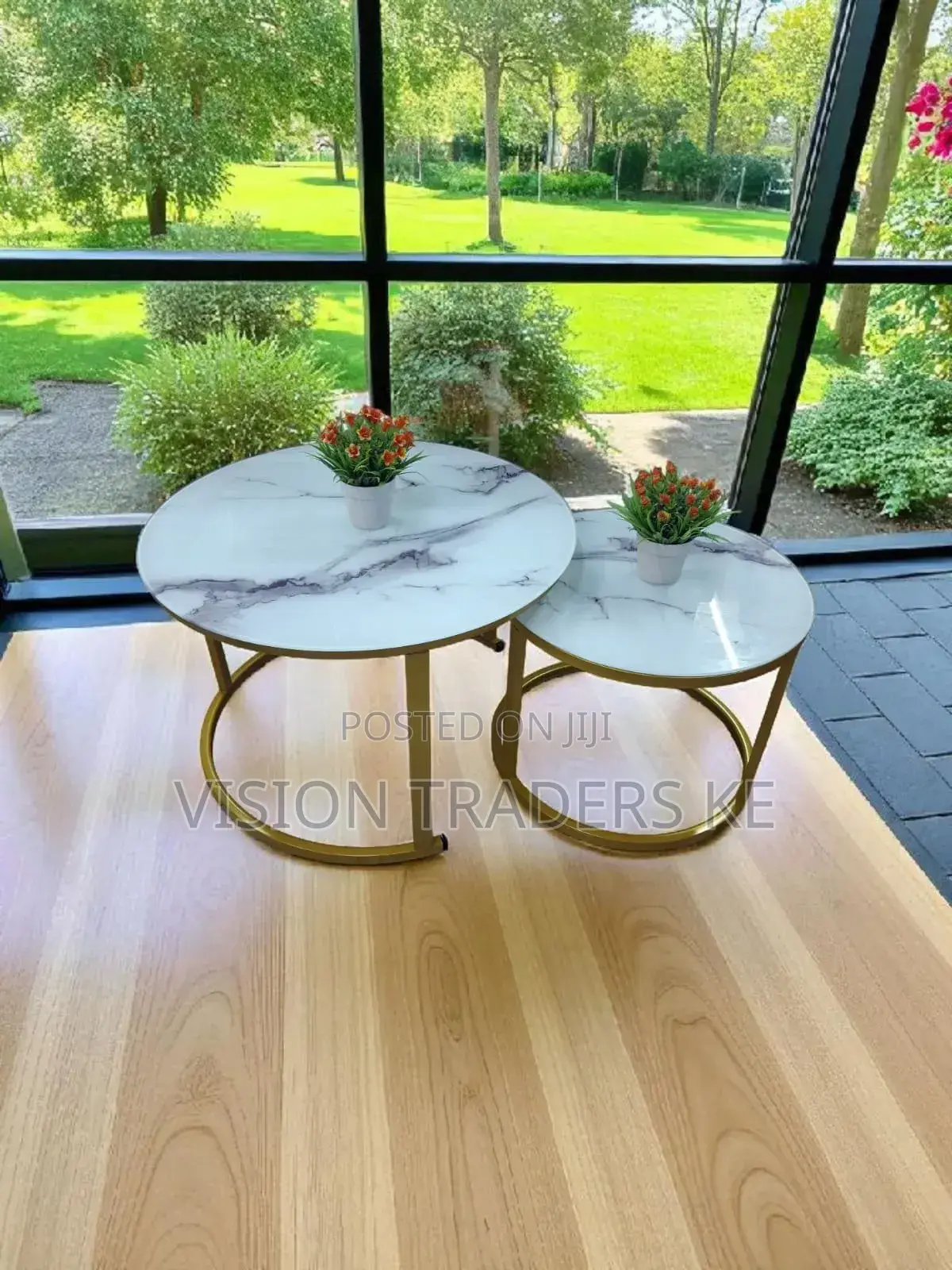 Glass Top Nesting Coffee Table With Marble Effect