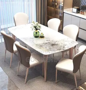 Home Dining Set; Marble Rectangle Dining Table Set of Six