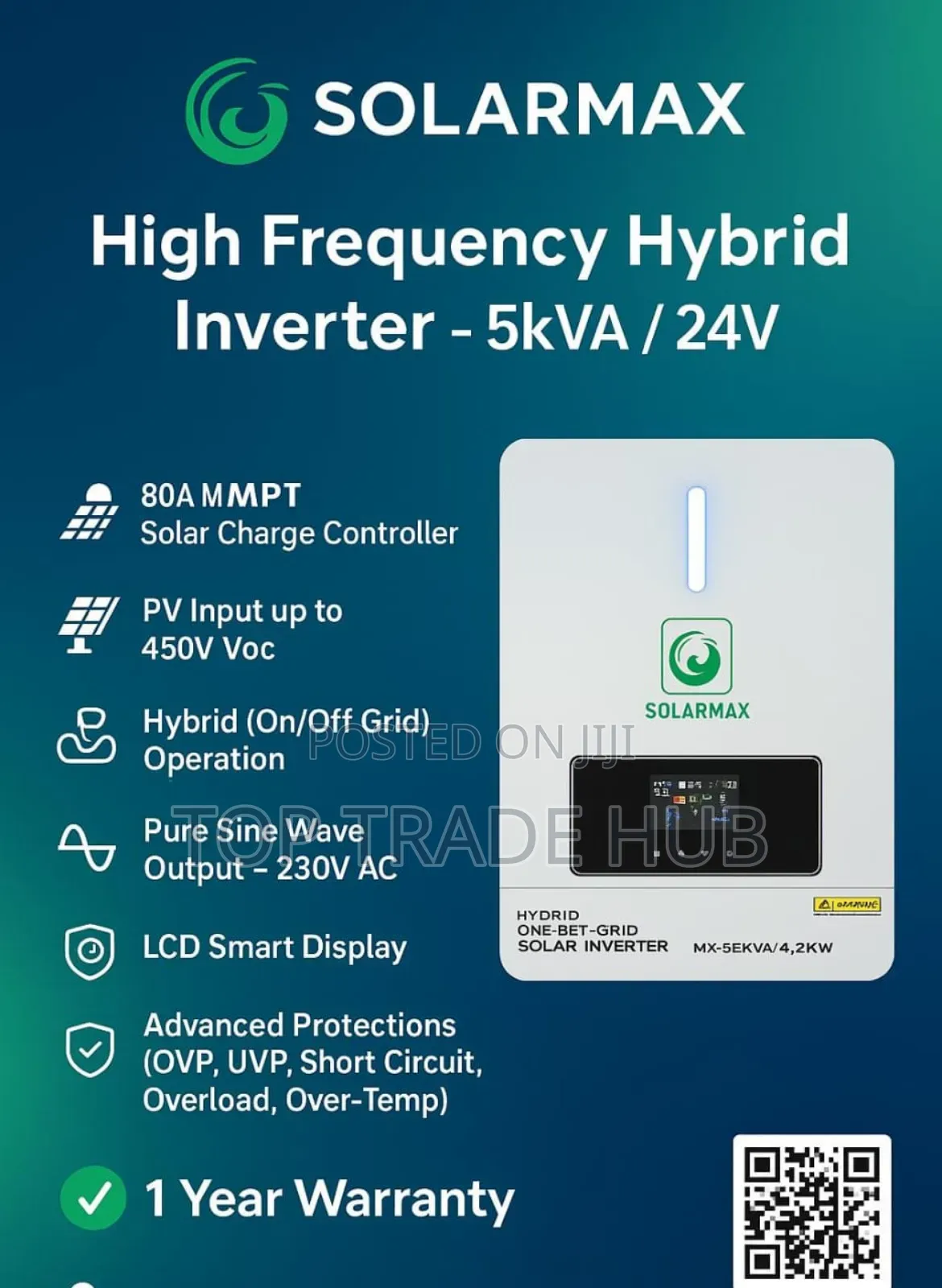 Solar Max High Frequency Hybrid Inverter 24v 5kva - 80a Mppt