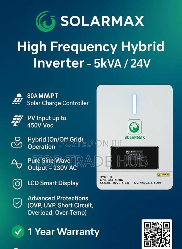 Solar Max High Frequency Hybrid Inverter 24v 5kva - 80a Mppt