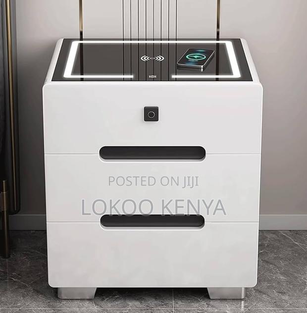 Bedside Cabinet; Wooden Modern Wireless Lighted Bedside Drawer