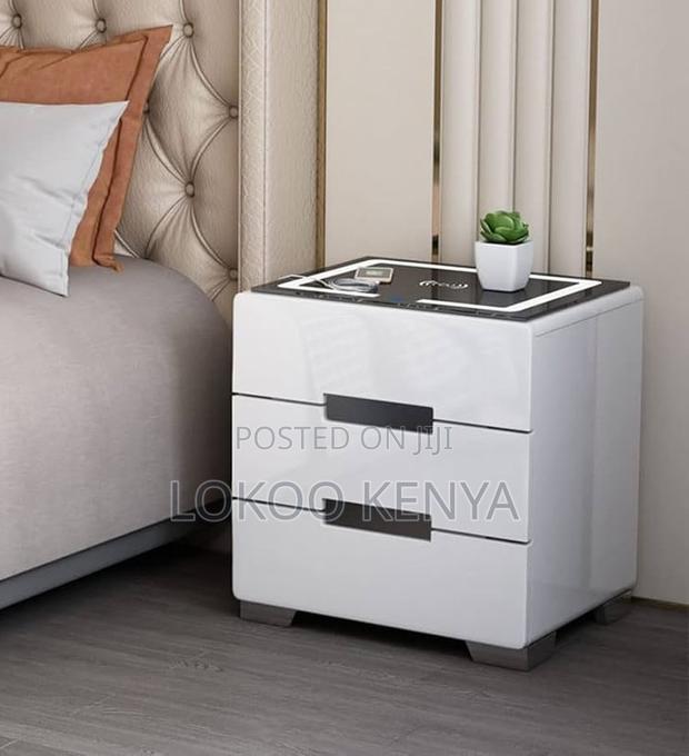 Bedside Cabinet; Wooden Modern Wireless Lighted Bedside Drawer - thumbnail 2