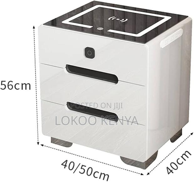 Bedside Cabinet; Wooden Modern Wireless Lighted Bedside Drawer - thumbnail 3