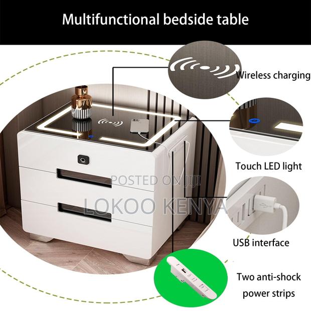Bedside Cabinet; Wooden Modern Wireless Lighted Bedside Drawer - thumbnail 6