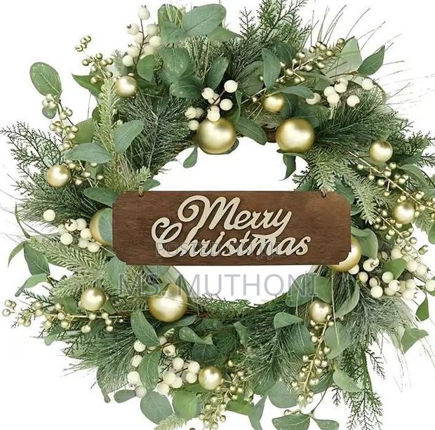 50 Cm Green Eucalptys Wreathe With Baubles - main view