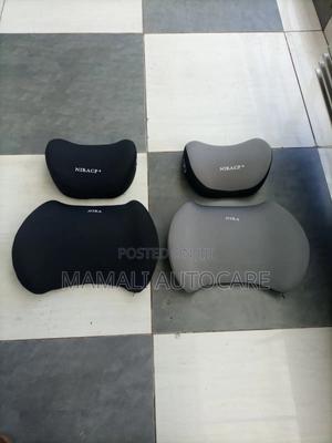 2pcs Universal Car Head and Lumbar Support Pillows – Grey/Black - thumbnail 2