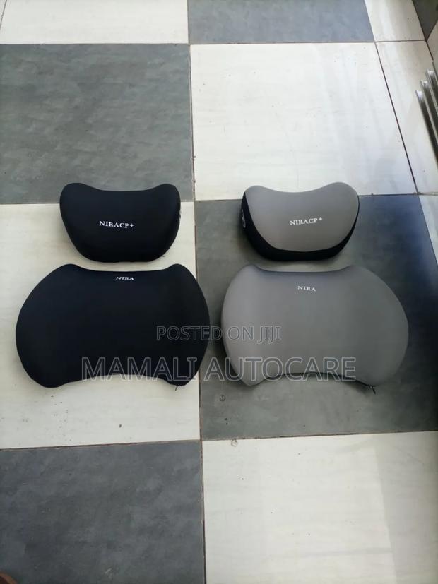 2pcs Universal Car Head and Lumbar Support Pillows – Grey/Black - main view