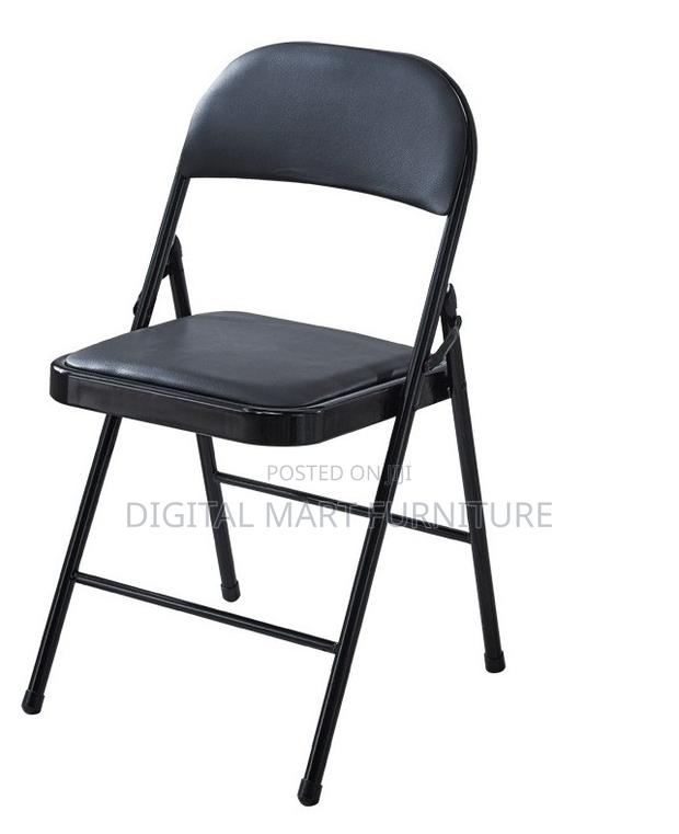 Office Chair: Foldable Black Pure Leather Chair - thumbnail 2