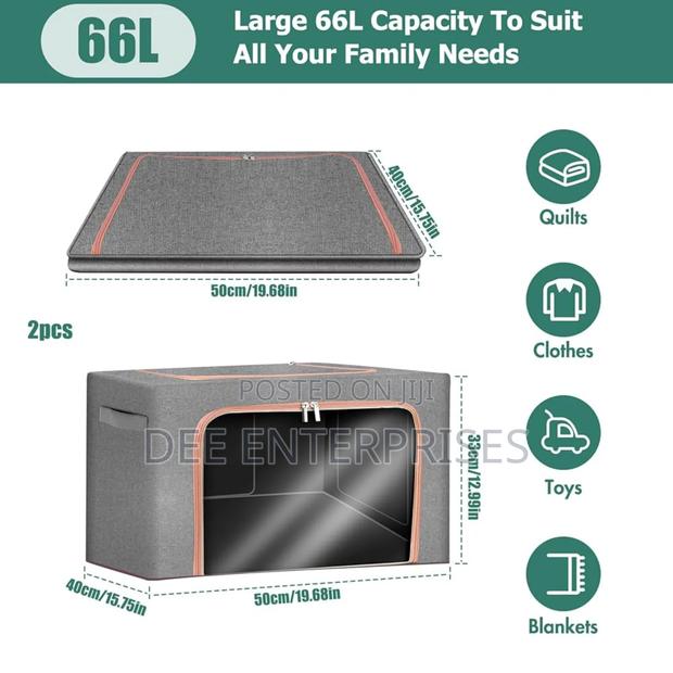 66l 50x40x33cm Foldable Metal Frame Clothes Storage Bag - thumbnail 2