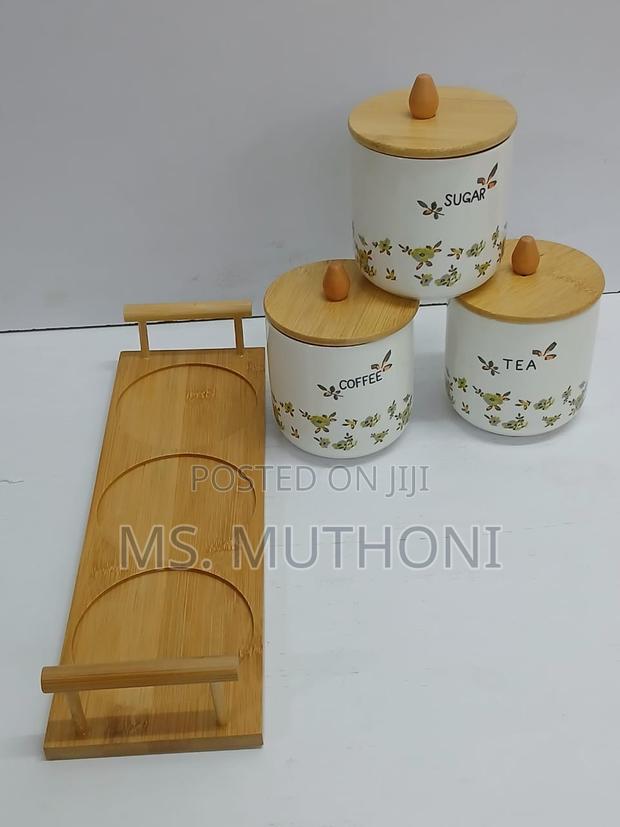Elegant 3 Pc Canisters With a Bamboo Tray - thumbnail 3