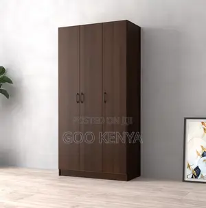 Home Wardrobe; Dark Brown 3-Door Bedroom Wardrobe With Shelves and Rod