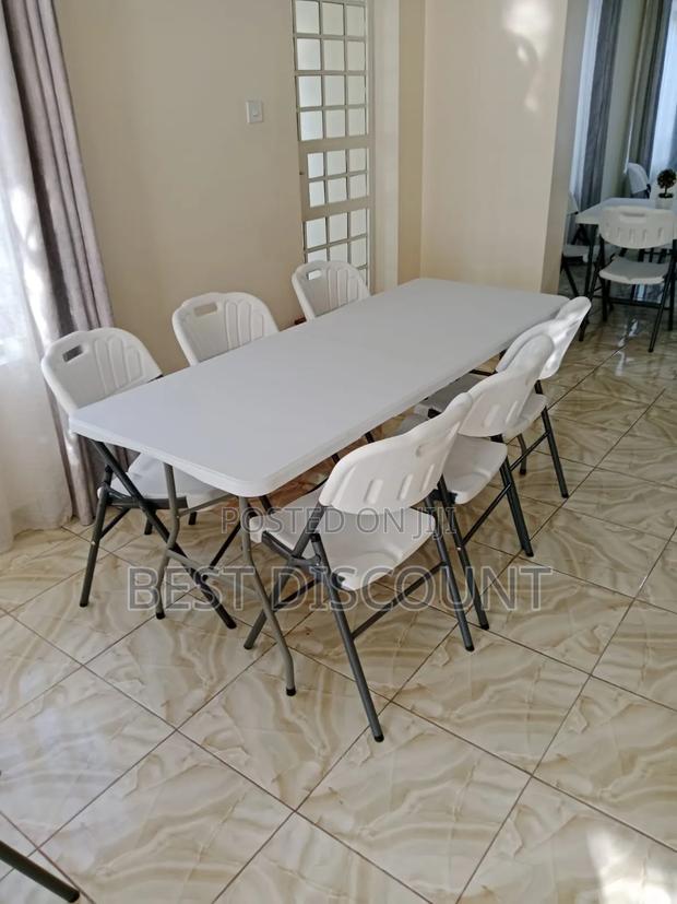 White 6 - Chairs Rectangle Foldable Chairs and Table. - main view
