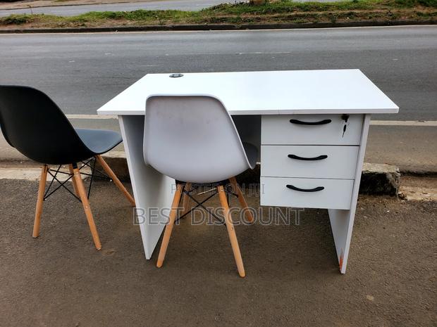 All White Office Desk With a Chair - main view