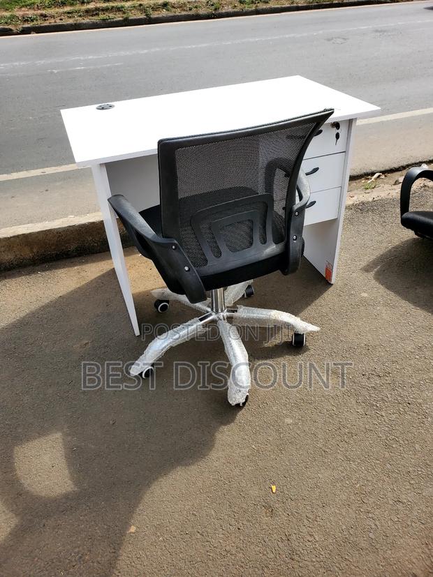 White Desk and Swivel Chair - main view