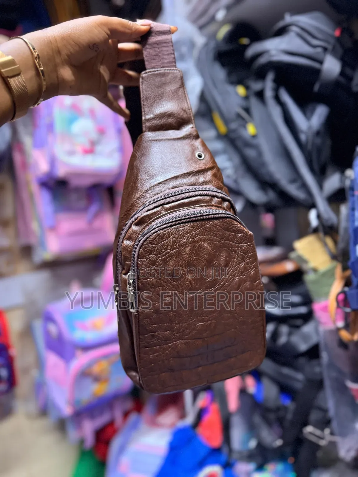 Dark Brown Leather Crossbody Chest Bags at 800