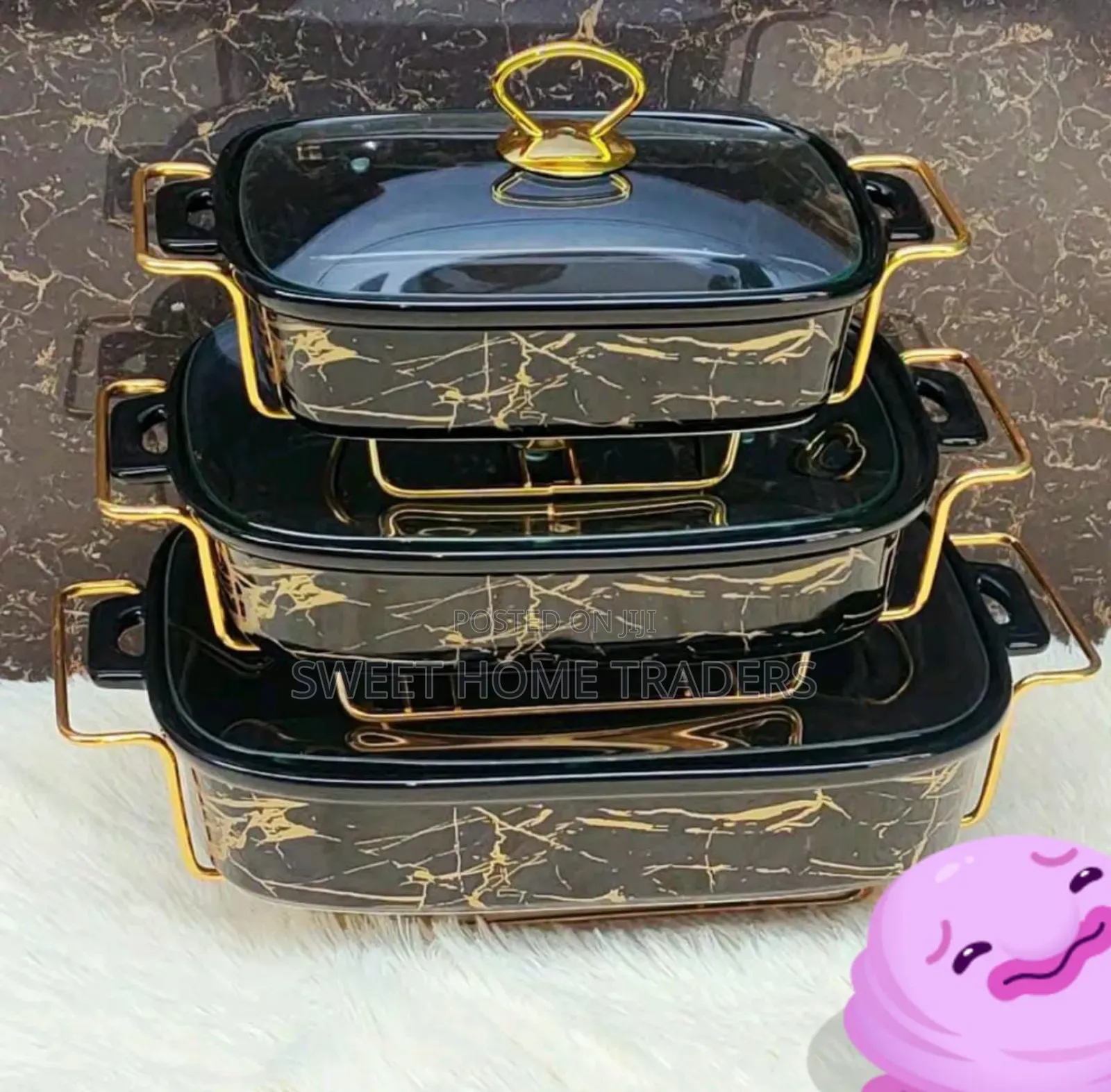 3pcs Black Gold Ceramic Chaffing Dish