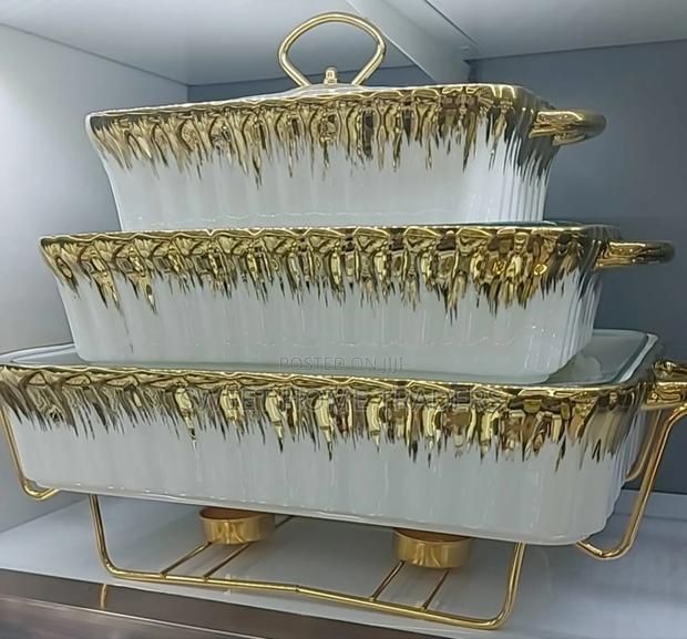 3pcs Gold Ceramic Chaffing Dish - main view