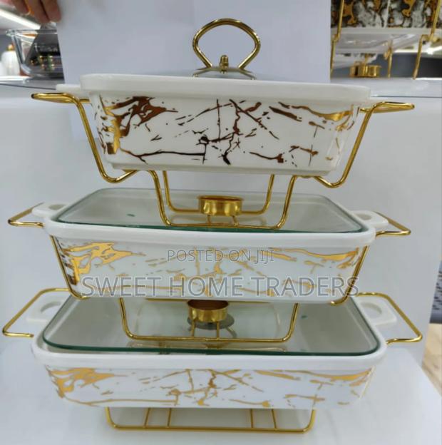 3pcs Gold Ceramic Chaffing Dish - main view