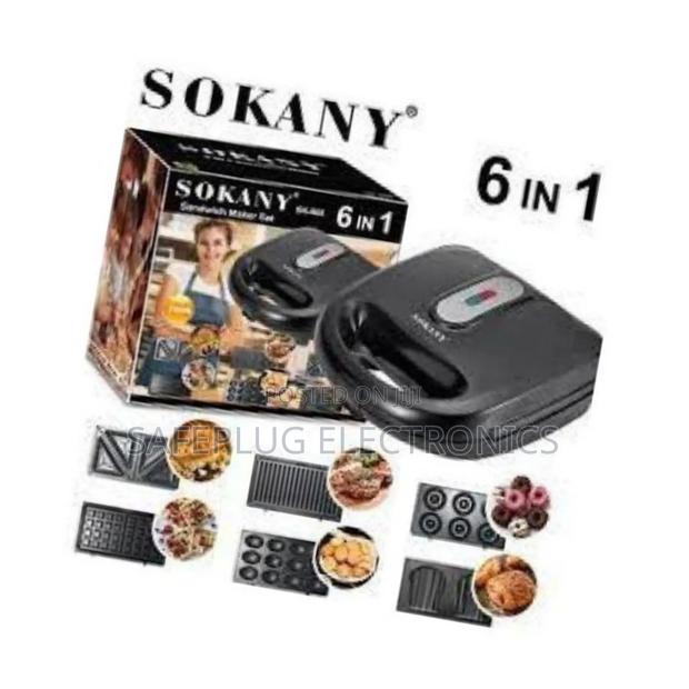 "Sokany 6-in-1 Sandwich Maker - Grill, Toast, Panini, Waffle, Burger +