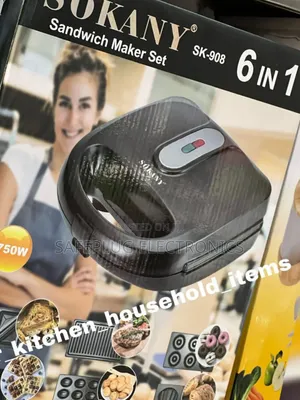 Sokany 6-in-1 Sandwich Maker - Non-Stick + Temp Control"