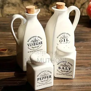 Bone China Ceramic Oil Vinegar Set With Salt Pepper Shakers