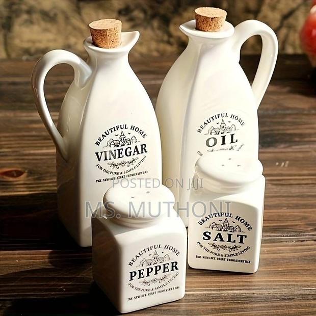 Bone China Ceramic Oil Vinegar Set With Salt Pepper Shakers - thumbnail 4
