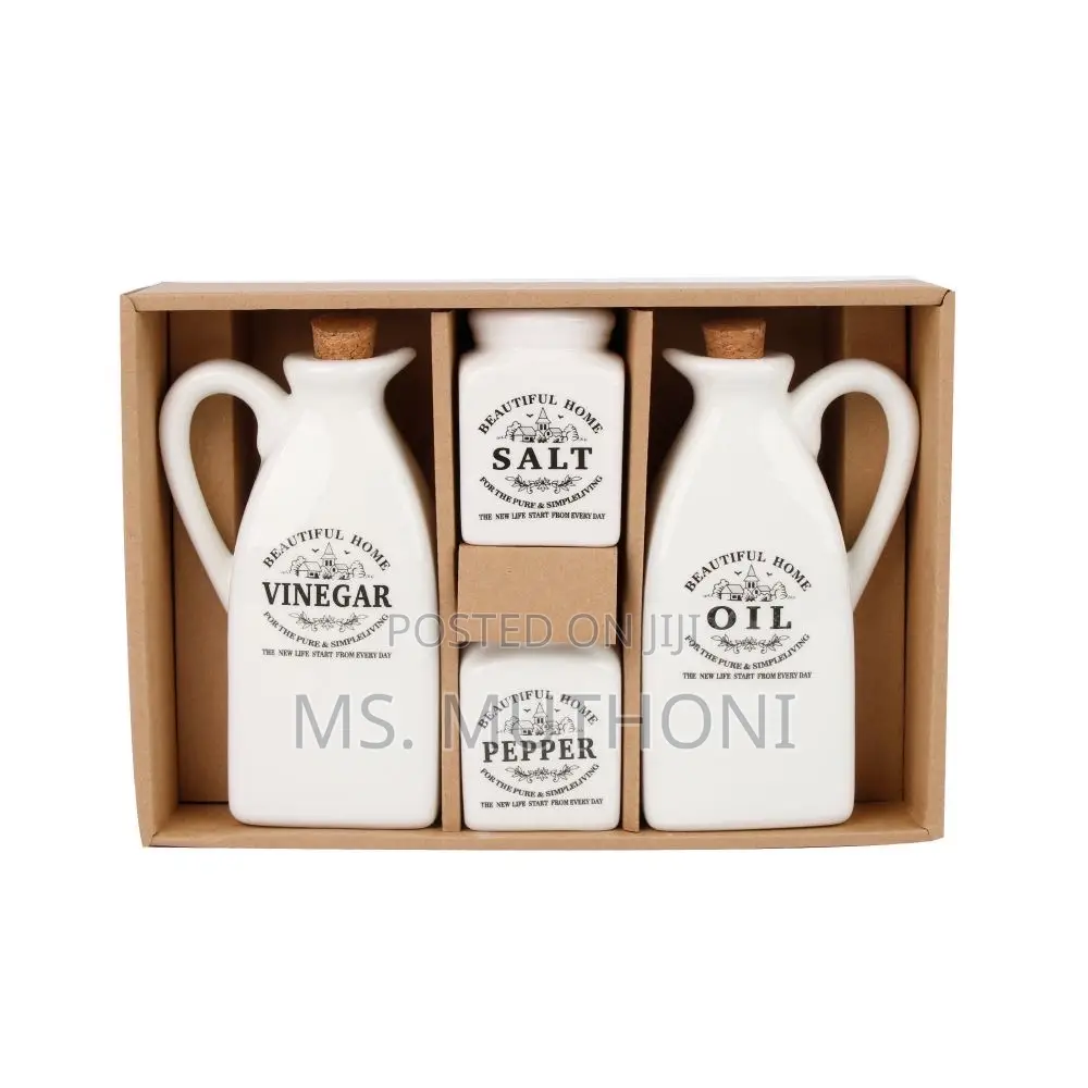 Bone China Ceramic Oil Vinegar Set With Salt Pepper Shakers
