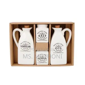 Bone China Ceramic Oil Vinegar Set With Salt Pepper Shakers