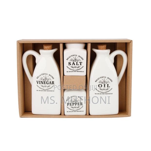 Bone China Ceramic Oil Vinegar Set With Salt Pepper Shakers - thumbnail 5