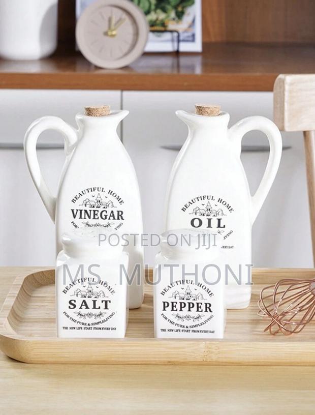 Bone China Ceramic Oil Vinegar Set With Salt Pepper Shakers - thumbnail 3