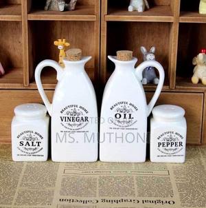 Bone China Ceramic Oil Vinegar Set With Salt Pepper Shakers - thumbnail 2