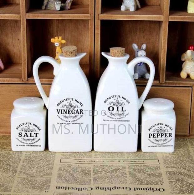 Bone China Ceramic Oil Vinegar Set With Salt Pepper Shakers - main view