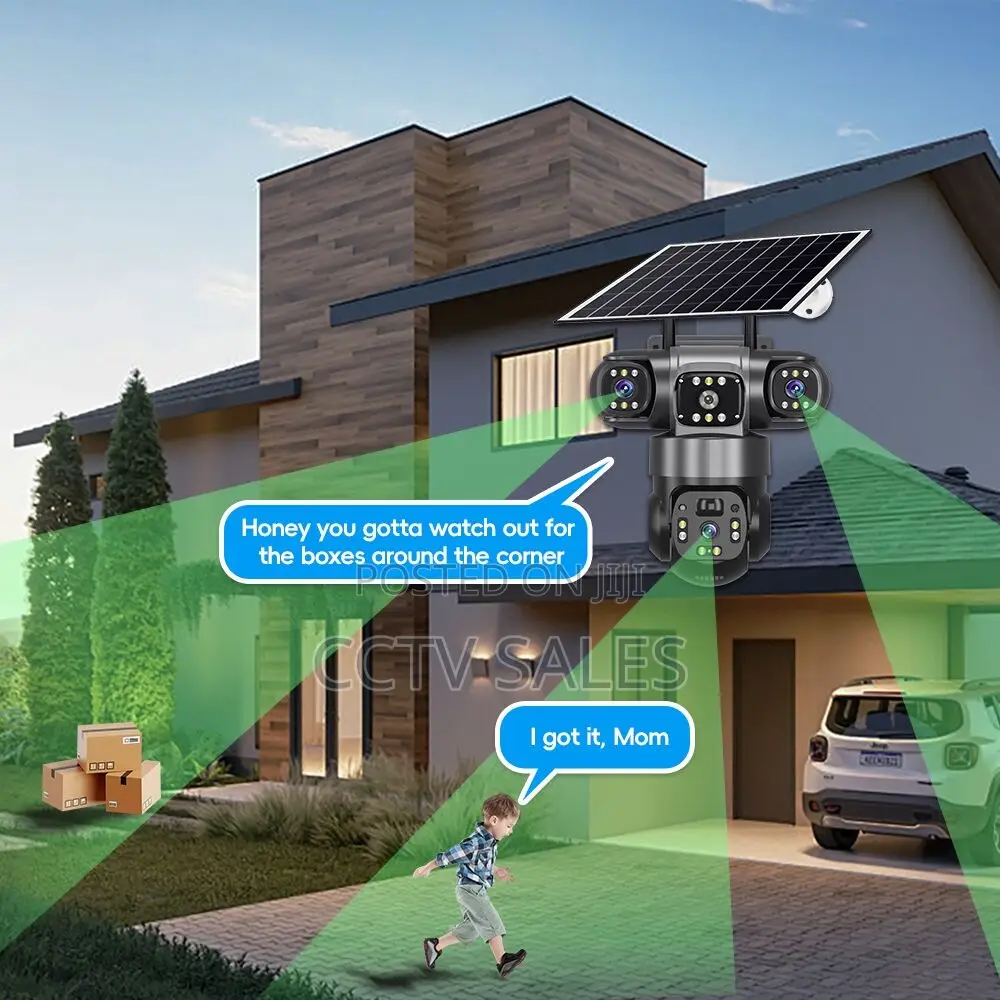 4g Triple Lens Three Solar Powered PTZ Camera Pir Human Detection,