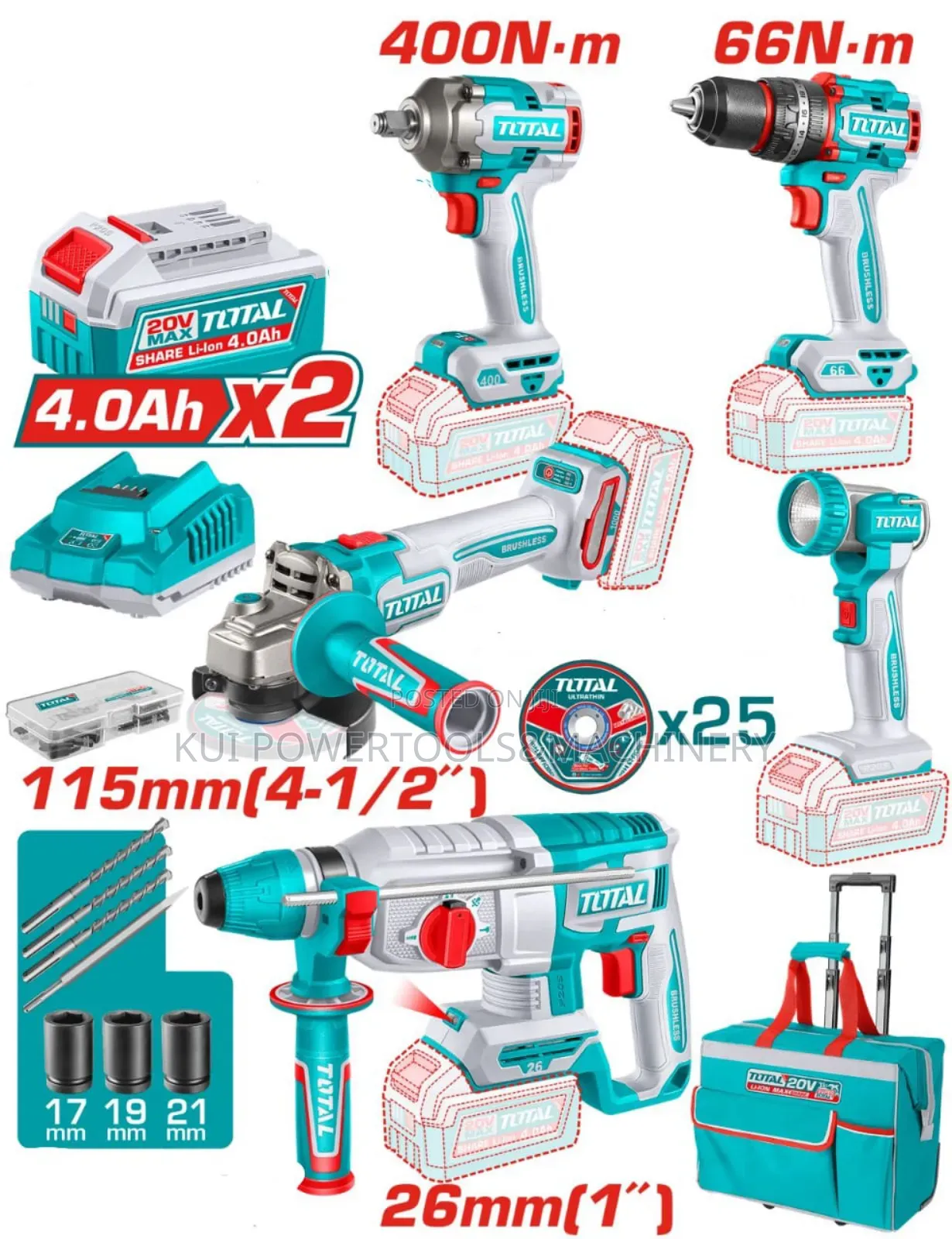 Total 5pcs Cordless Industrial Combo Kit / Total Combo Toolkit