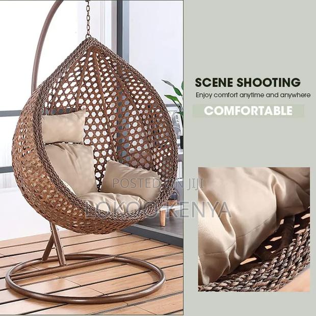 Swing Chair; Outdoor Rattan Hanging Hammock Swing Chair-Metal Stand - thumbnail 2