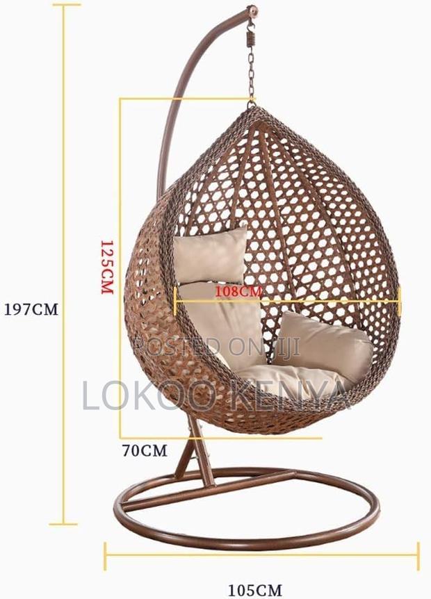 Swing Chair; Outdoor Rattan Hanging Hammock Swing Chair-Metal Stand - thumbnail 4