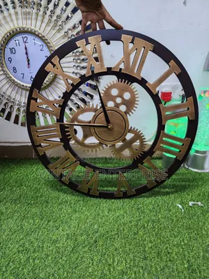 3d Roman Vintage Gear Pocket Wall Clock *Size 60cm Gold