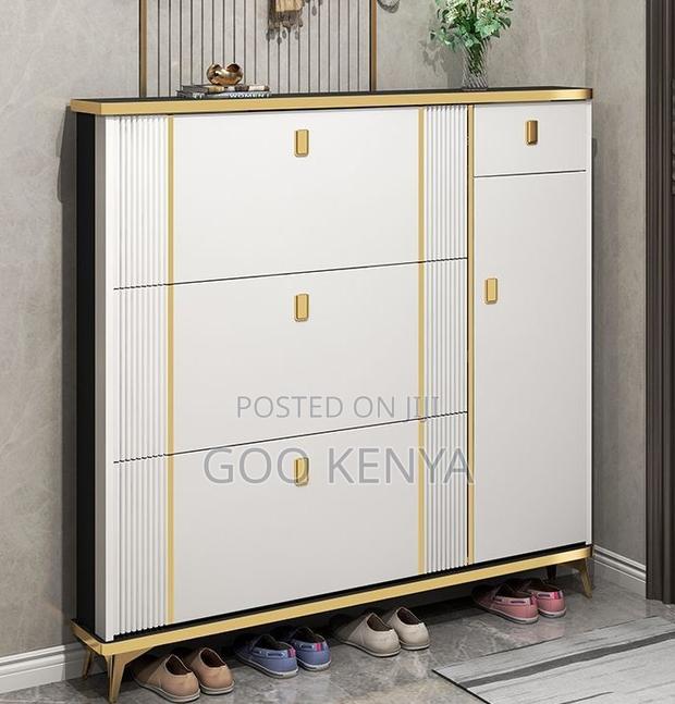 Home Shoe Rack; Modern Hallway Shoe Rack With Flip-Drawer Wood Finish