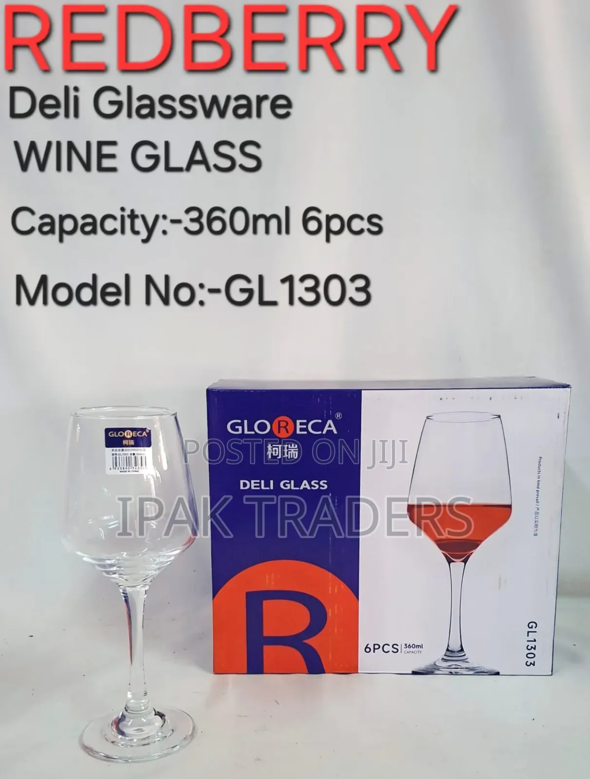 Redberry Premium Range of Crystal Clear Glass Wine Glass 360ml