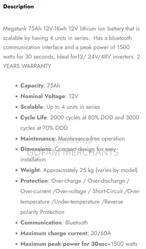 Megatank Glar1210bt Lithium Solar Batteries