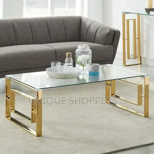 Tampered Glass Coffee Table in Golden Metallic Stands