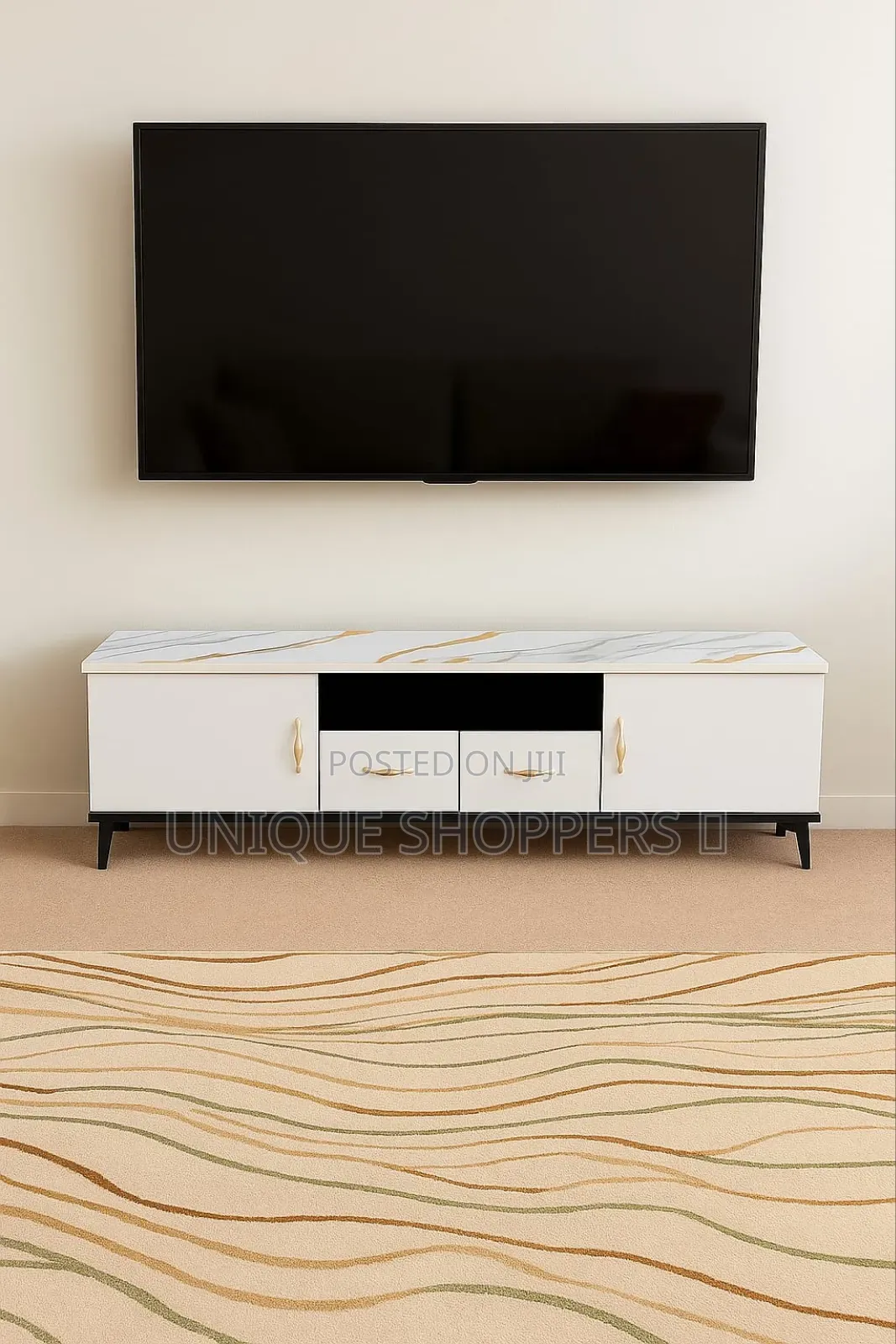 Wooden Tv Cabinet With Marble Effect