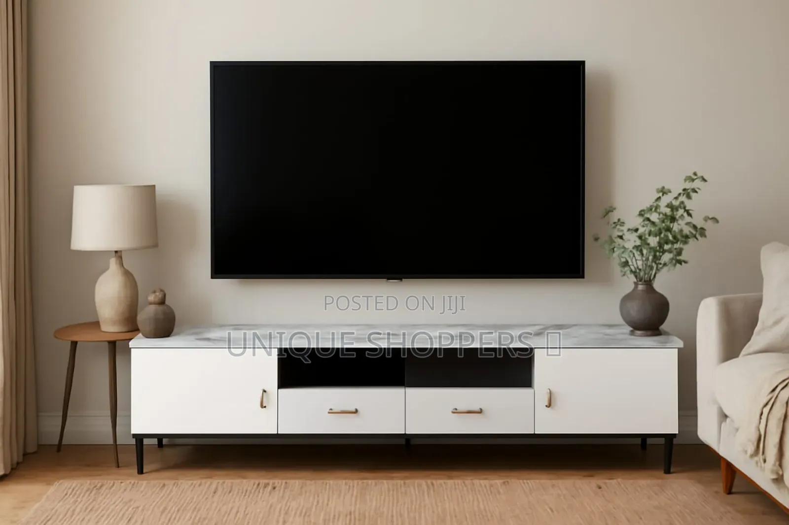 Wooden Tv Cabinet With Marble Effect
