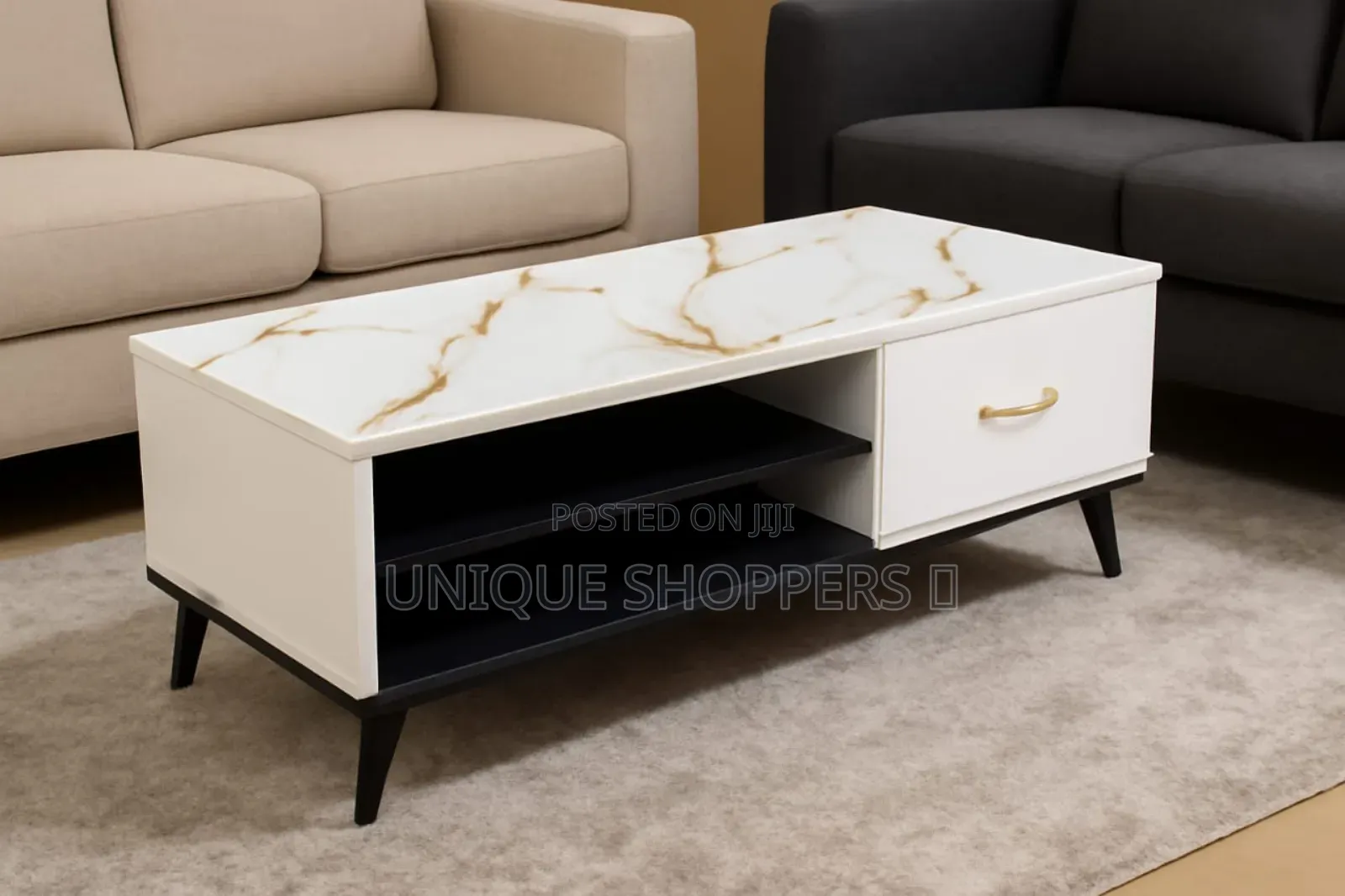 Matching Wooden Coffee Table With Marble Effect