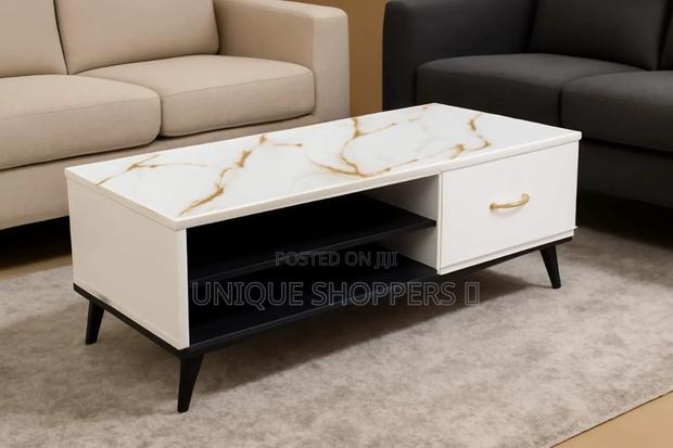 Matching Wooden Coffee Table With Marble Effect