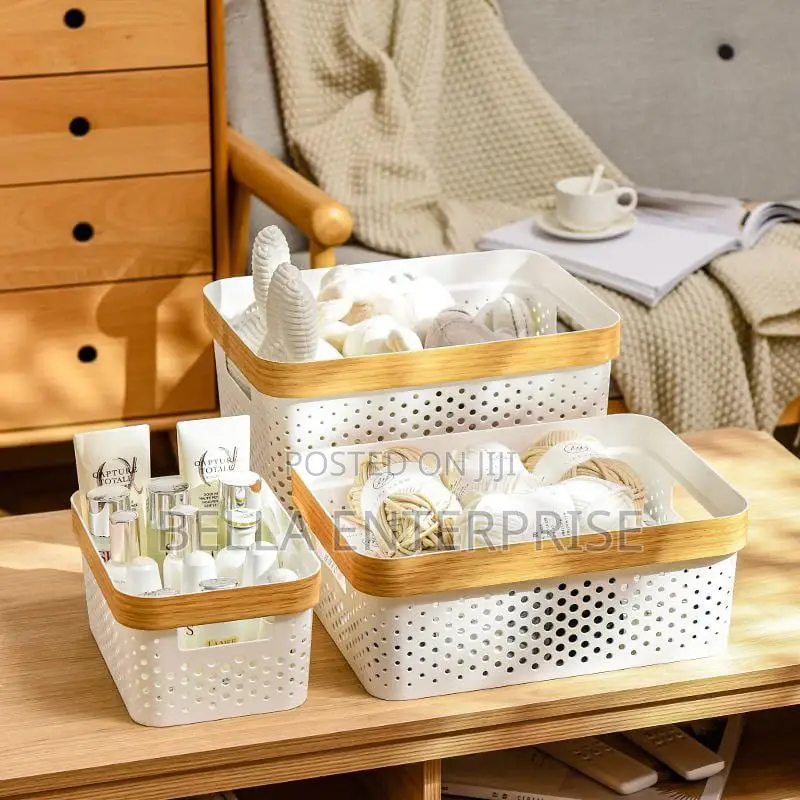 3pcs Nordic Multipurpose Storage Baskets With Goldish Lining